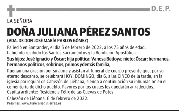 DOÑA JULIANA PÉREZ SANTOS