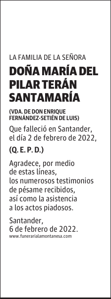 DOÑA MARÍA DEL PILAR TERÁN SANTAMARÍA