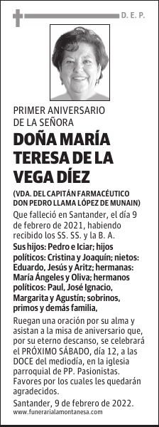 DOÑA MARÍA TERESA DE LA VEGA DÍEZ