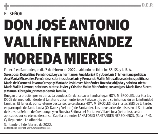 DON JOSÉ ANTONIO VALLÍN FERNÁNDEZ MOREDA MIERES