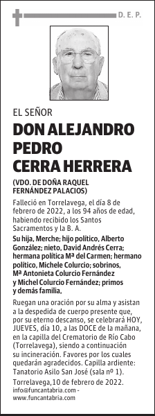 DON ALEJANDRO PEDRO CERRA HERRERA