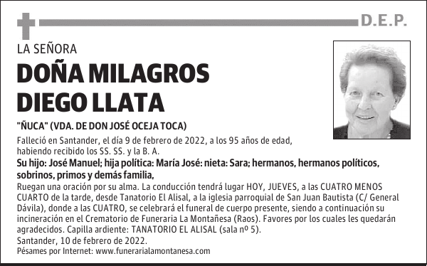 DOÑA MILAGROS DIEGO LLATA