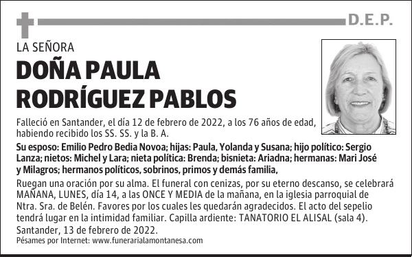 DOÑA PAULA RODRÍGUEZ PABLOS