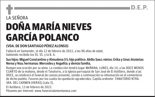 DOÑA MARÍA NIEVES GARCÍA POLANCO