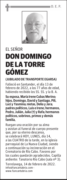 DON DOMINGO DE LA TORRE GÓMEZ