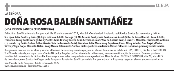 DOÑA ROSA BALBÍN SANTIÁÑEZ