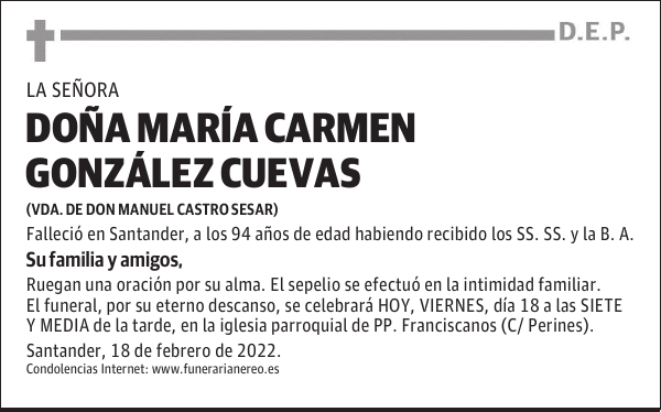 DOÑA MARÍA CARMEN GONZÁLEZ CUEVAS