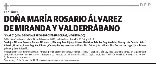 DOÑA MARÍA ROSARIO ÁLVAREZ DE MIRANDA Y VALDERRÁBANO