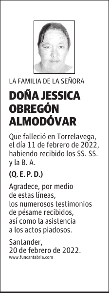 DOÑA JESSICA OBREGÓN ALMODÓVAR