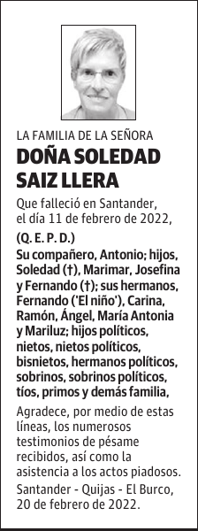 DOÑA SOLEDAD SAIZ LLERA