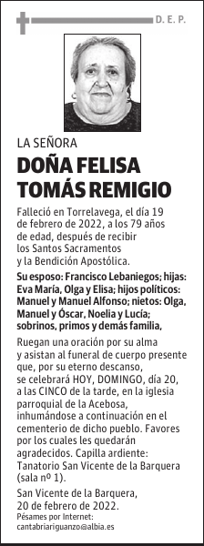 DOÑA FELISA TOMÁS REMIGIO