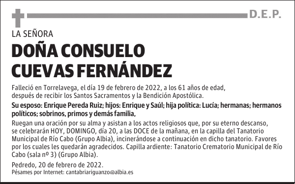 DOÑA CONSUELO CUEVAS FERNÁNDEZ