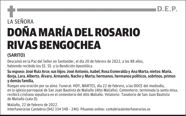 DOÑA MARÍA DEL ROSARIO RIVAS BENGOCHEA