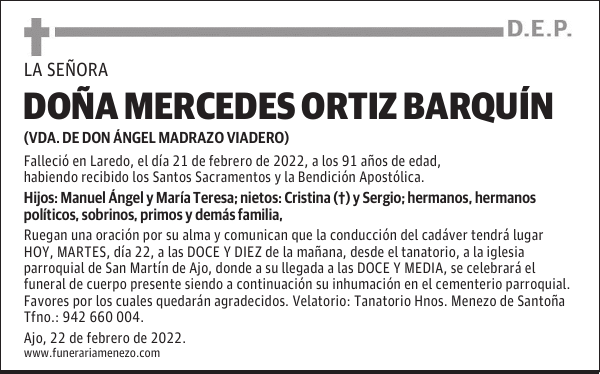DOÑA MERCEDES ORTIZ BARQUÍN