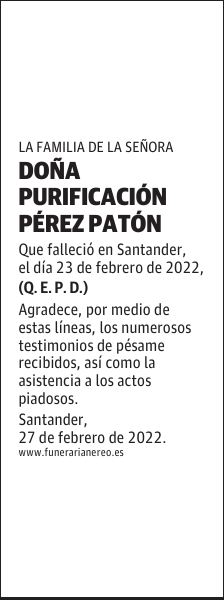 DOÑA PURIFICACIÓN PÉREZ PATÓN