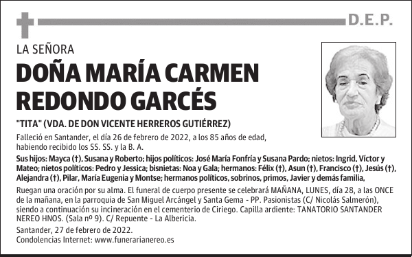 DOÑA MARÍA CARMEN REDONDO GARCÉS