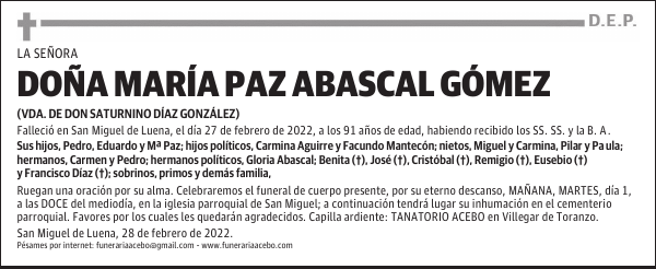 DOÑA MARÍA PAZ ABASCAL GÓMEZ
