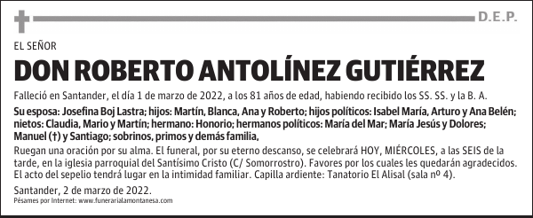 DON ROBERTO ANTOLÍNEZ GUTIÉRREZ