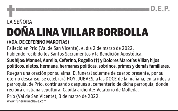 DOÑA LINA VILLAR BORBOLLA