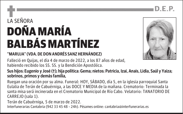 DOÑA MARÍA BALBÁS MARTÍNEZ