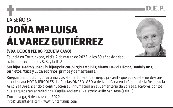 DOÑA Mª LUISA ÁLVAREZ GUTIÉRREZ