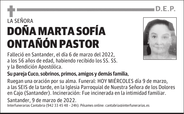 DOÑA MARTA SOFÍA ONTAÑÓN PASTOR
