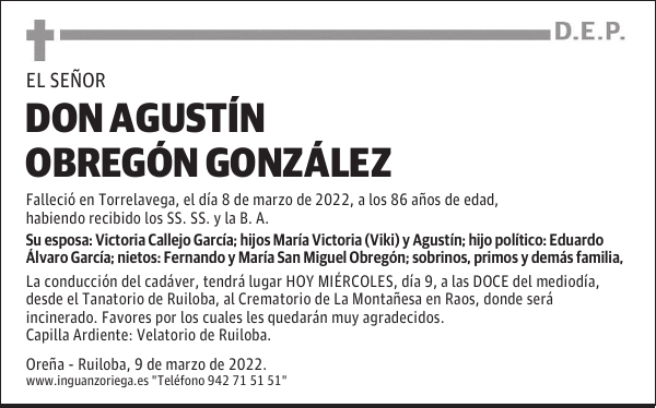 DON AGUSTÍN OBREGÓN GONZÁLEZ