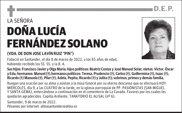 DOÑA LUCÍA FERNÁNDEZ SOLANO