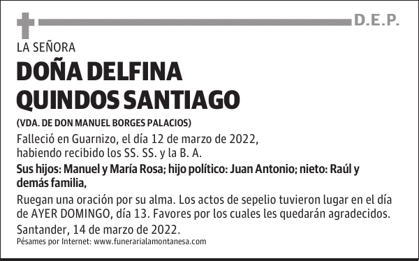 DOÑA DELFINA QUINDOS SANTIAGO