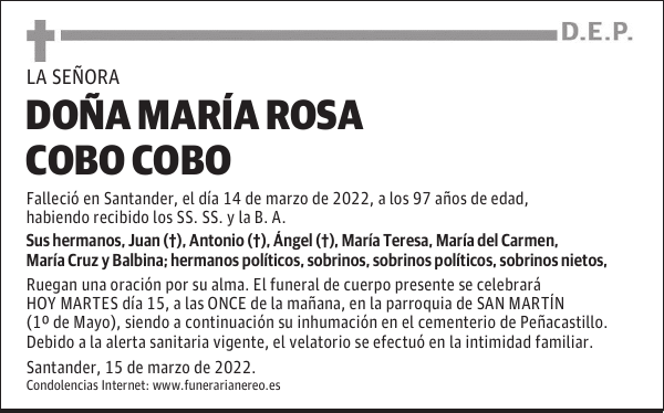 DOÑA MARÍA ROSA COBO COBO