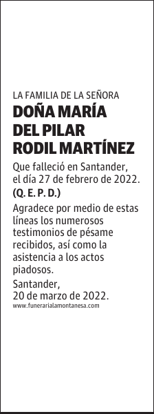DOÑA MARÍA DEL PILAR RODIL MARTÍNEZ