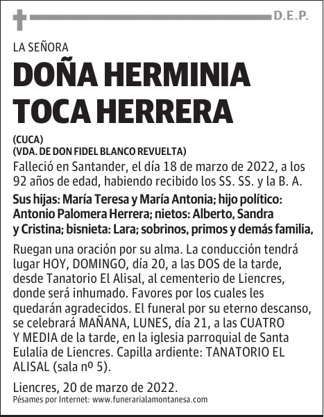 DOÑA HERMINIA TOCA HERRERA