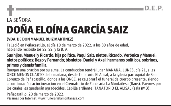 DOÑA ELOÍNA GARCÍA SAIZ
