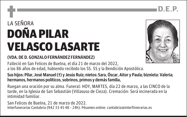 DOÑA PILAR VELASCO LASARTE