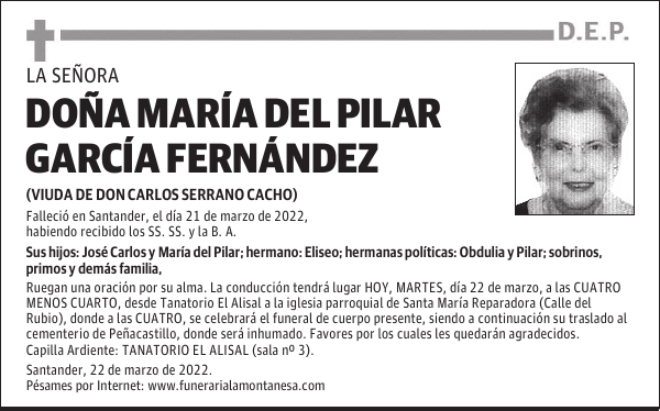 DOÑA MARÍA DEL PILAR GARCÍA FERNÁNDEZ