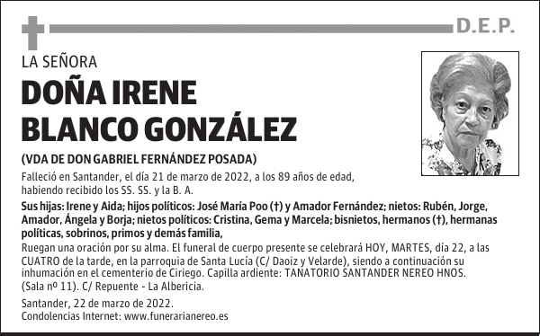 DOÑA IRENE BLANCO GONZALEZ
