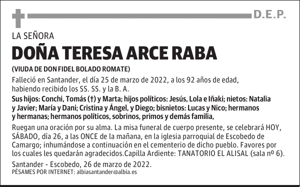 DOÑA TERESA ARCE RABA
