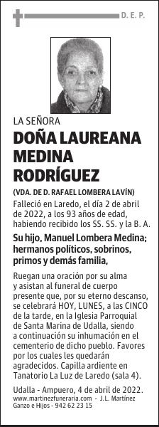 Dª LAUREANA MEDINA RODRÍGUEZ