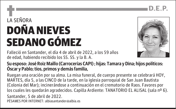 DOÑA NIEVES SEDANO GÓMEZ