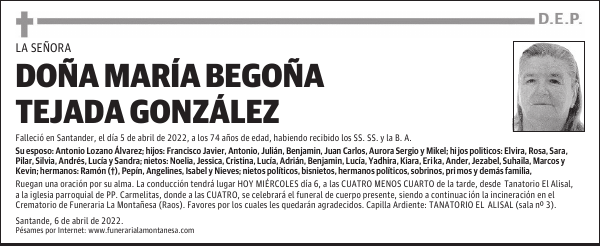 DOÑA MARÍA BEGOÑA TEJADA GONZÁLEZ