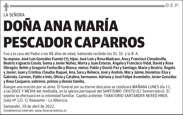 DOÑA ANA MARÍA PESCADOR CAPARROS