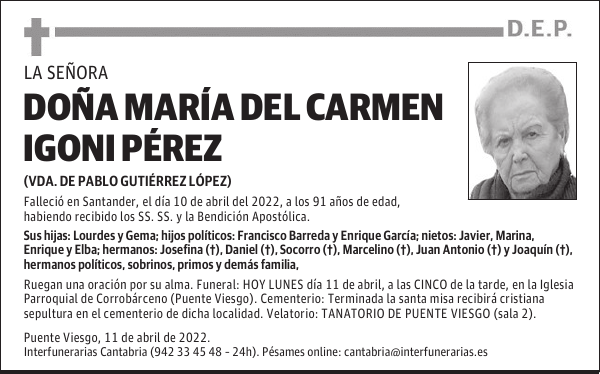 DOÑA MARÍA DEL CARMEN IGONI PÉREZ