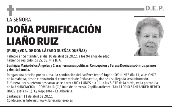 DOÑA PURIFICACIÓN LIAÑO RUIZ