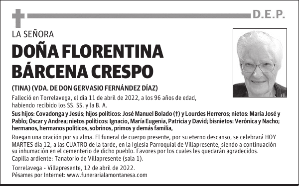 DOÑA FLORENTINA BÁRCENA CRESPO