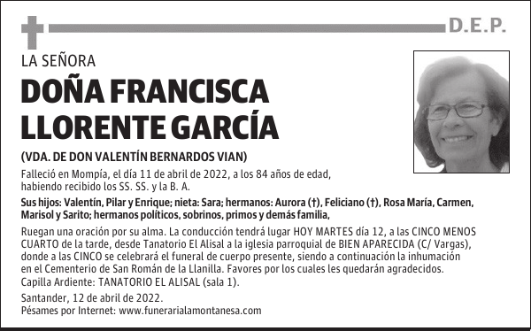 DOÑA FRANCISCA LLORENTE GARCÍA