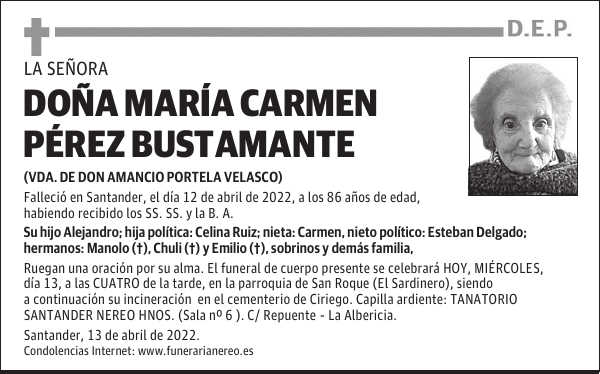 DOÑA MARÍA CARMEN PÉREZ BUSTAMANTE