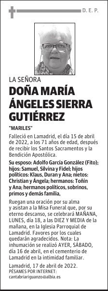 DOÑA MARÍA ÁNGELES SIERRA GUTIÉRREZ