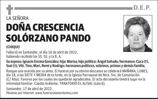 DOÑA CRESCENCIA SOLÓRZANO PANDO