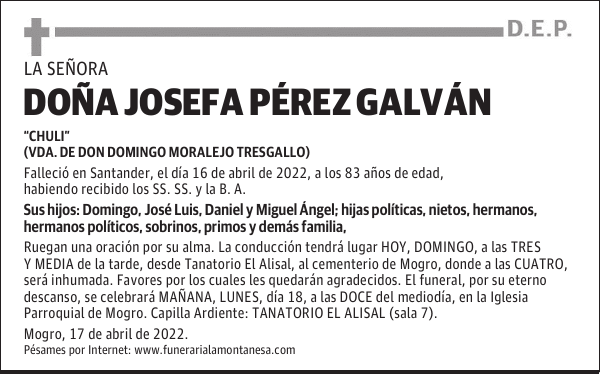 DOÑA JOSEFA PÉREZ GALVÁN