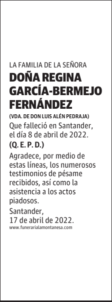 DOÑA REGINA GARCÍA-BERMEJO FERNÁNDEZ